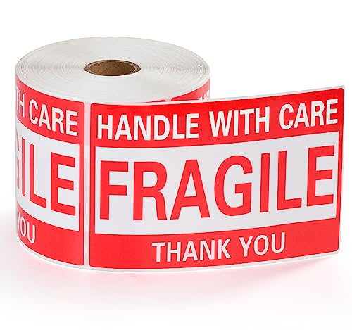 Image of 4 x 6 Inch Fragile Stickers Handle with Care 500 Permanent Adhesive Fragile Stickers for Shipping Moving Glass Fragile Labels (1 Roll, 500 Labels)