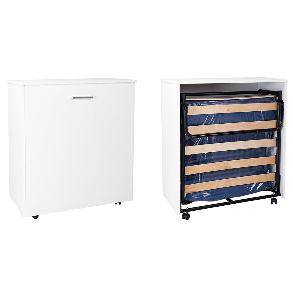 LIBEROSHOPPING.eu - LA TUA CASA IN UN CLIK Letto a scomparsa estraibile salvaspazio con ruote materasso 80x180 (Bianco)