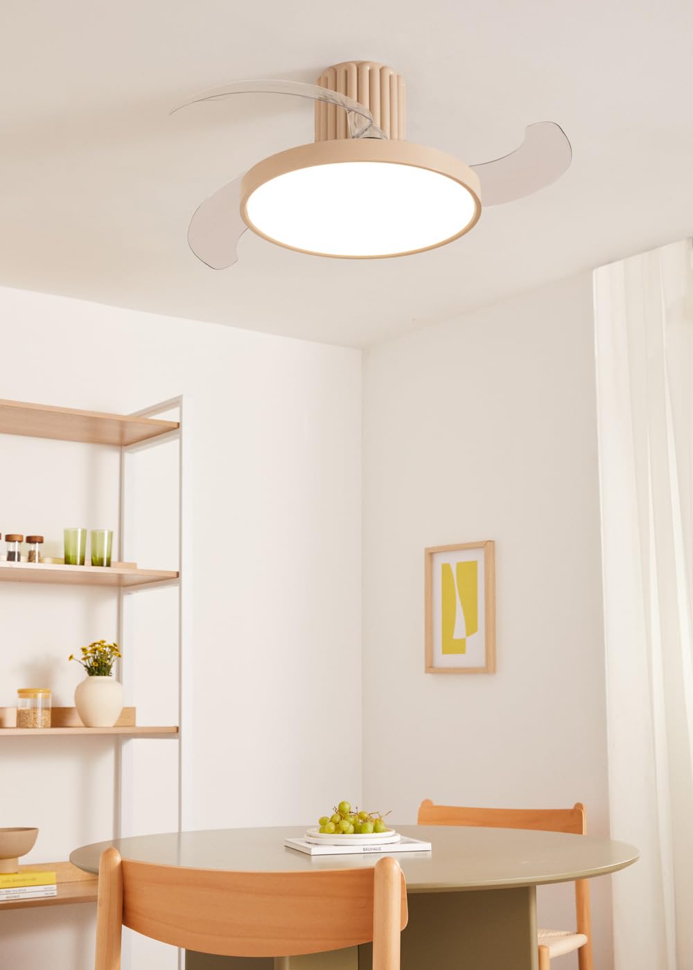 CREATE / WIND CLEAR SCULPT/Ventilatore da soffitto con luce con telecomando sabbia / 40W, Silenzioso, 6 velocità, Ø132 cm, pale retrattili, programmabile, estate-inverno, luce led 3 temperature