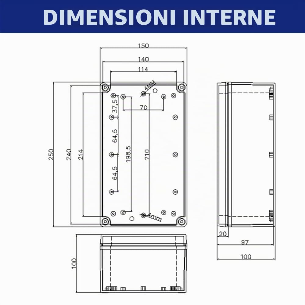Project Box, copertura in plastica ABS IP67 scatola di giunzione elettronica, custodia impermeabile per fai da te (1 pz – 250 x 150 x 100mm), Grigio Chiaro