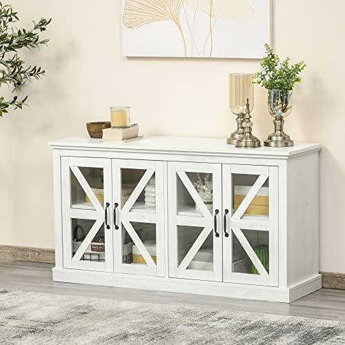 Homcom Sideboard Buffet Cabinet, Glass Door Credenza, Coffee Bar Cabinet With Adjustable Shelf, White #TOP1