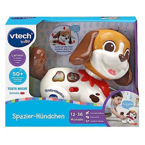 VTech Baby Spazier-Hündchen – Interaktiver Spielzeughund mit Musik und Schnur zum Hinterherziehen – Für Kinder von 12-36 Monaten