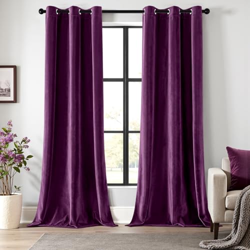 ANRODUO Purple Velvet Curtains 84 Inches Long Blackout Thermal Insulated Soundproof Curtain Privacy Room Darkening Curtains Grommet Window Drapes for Bedroom Living Room 42 x 84 Inch Set of 2