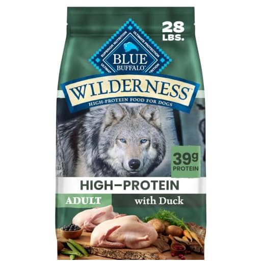 Blue Buffalo Wilderness Natural High-Protein Dry Food for Adult Dogs, with Wholesome Grains, Duck, 28-lb Bag.