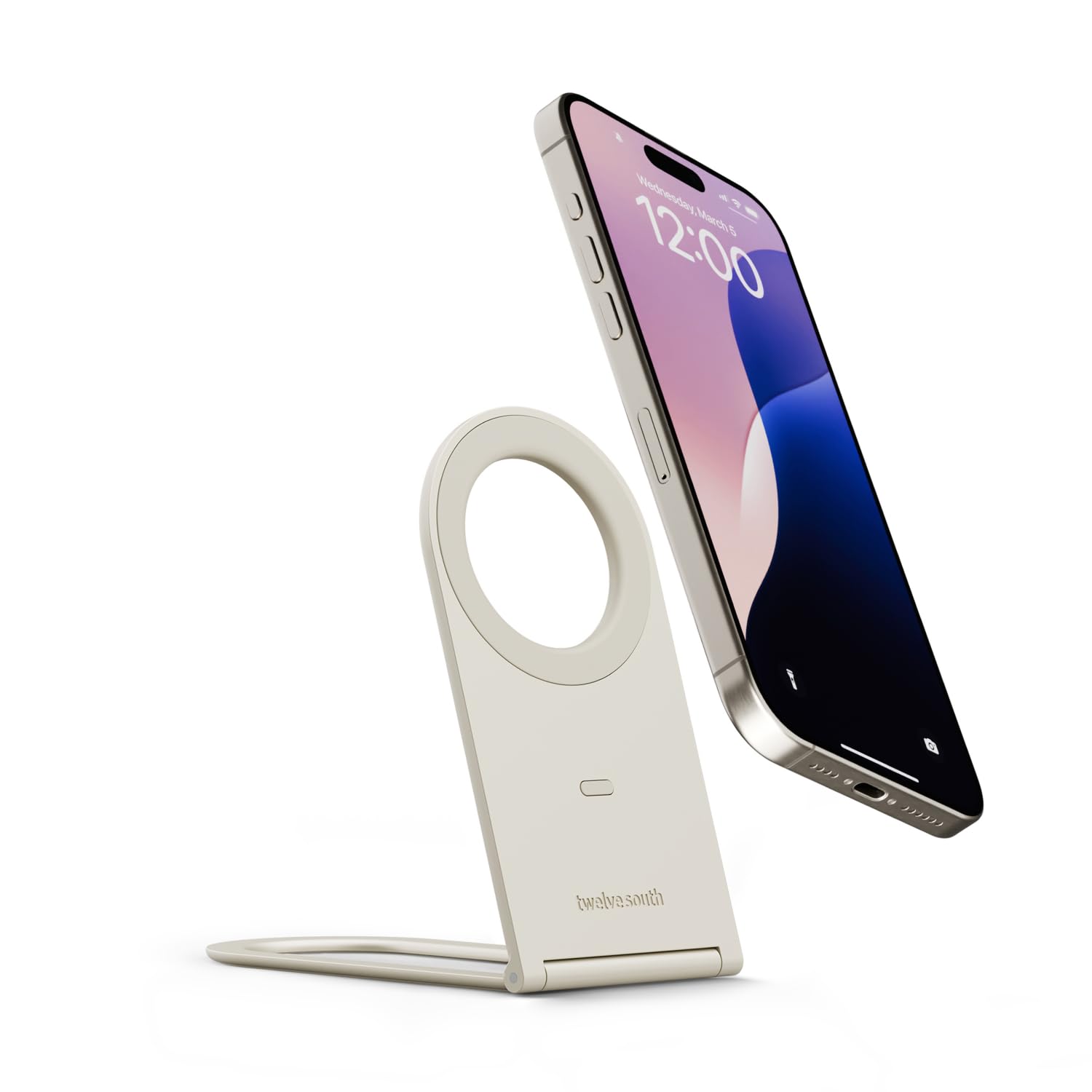 Twelve South Curve Nano MagSafe Stand - Compact Magnetic Phone Stand for Desk - Qi2 Compatible, Fold-Flat Design - Adjustable Angle for iPhone -