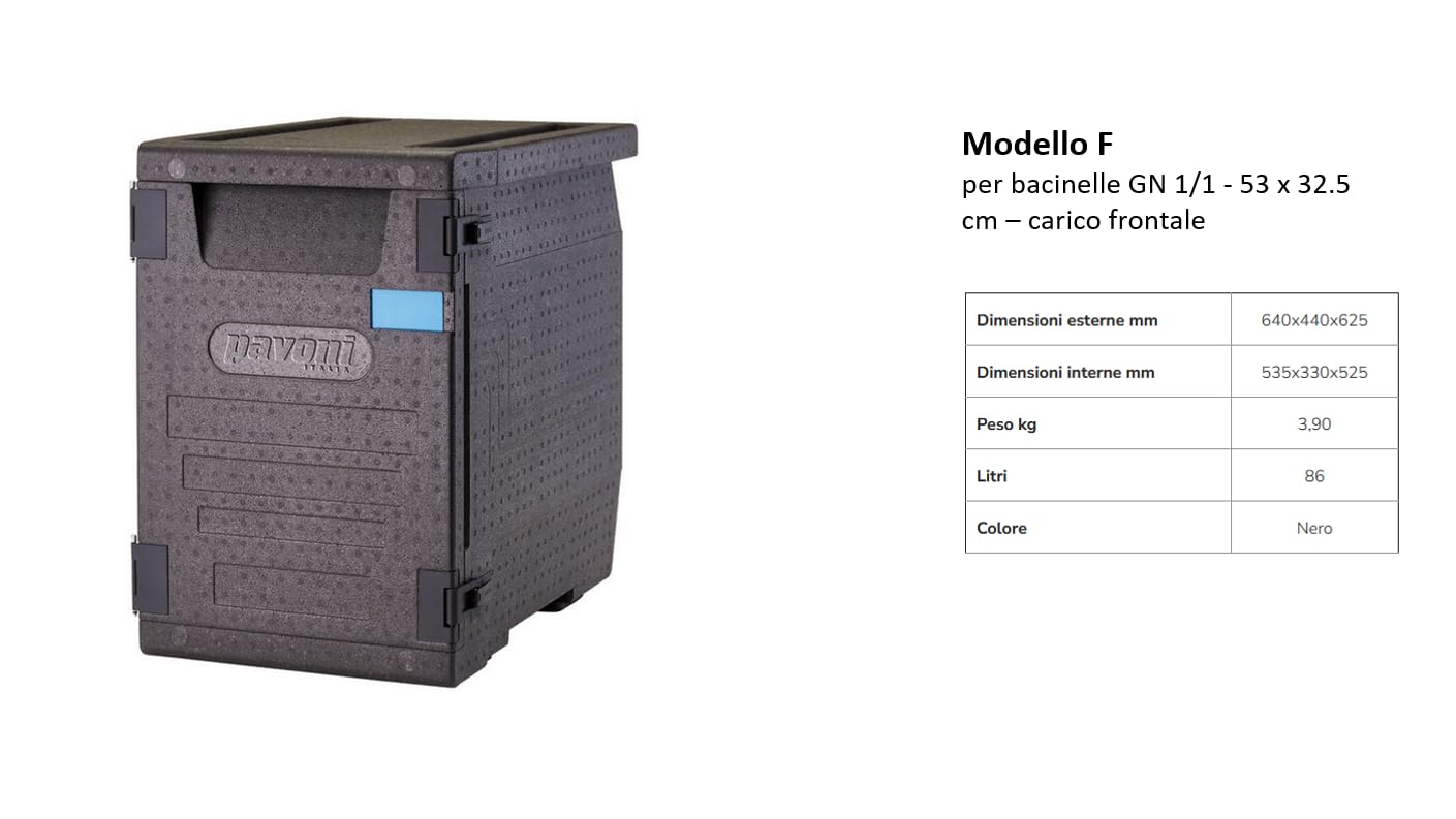 ZStyle Caja térmica de EPP para bandejas con porta contenedor isotérmico caja aislante para alimentos calientes y fríos catering EPP box transporte ecoline gobox (F - 64 x 44 x 62,5 cm / 12 guías)