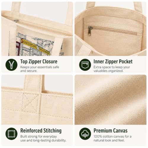 Image of Canvas Tote Bag for Women with Zipper