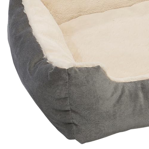 Petnic - Hundebett ca. 60x48x18 cm - Grau - Plüsch flauschig mit Rand weich für kleine bis mittelgroße Hunde Katzenbett Beige Hundekissen Haustierbett eckig ca. 60x50 cm