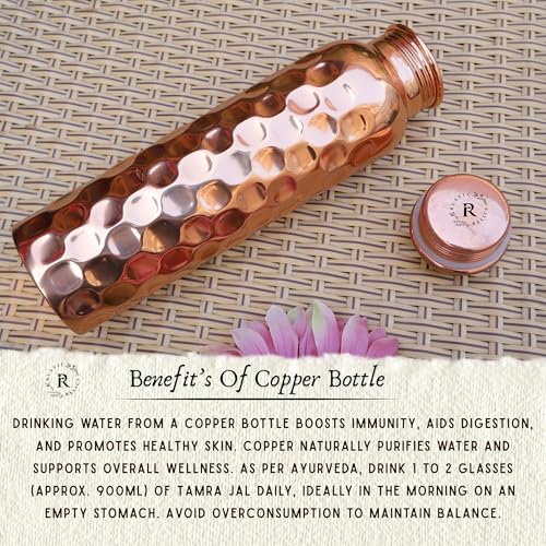 Image of Pure Copper Water Bottle - 1L Hand Made | Diamond Design With Leak-Proof Lid | Ayurvedic Copper For Health Benefits | Non-Toxic Metal Made | Everyday Healthy Drinkware