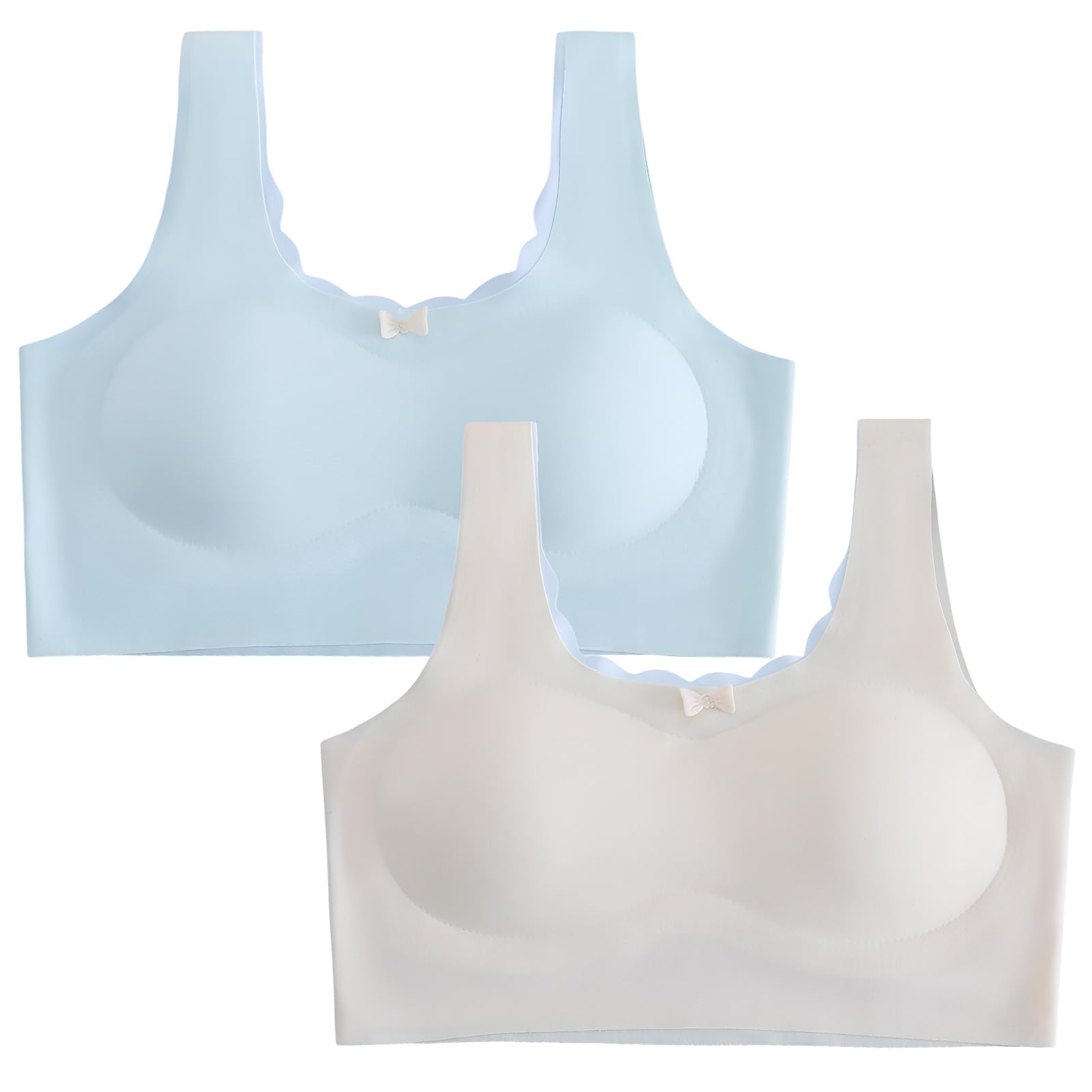 2 Pack Bustier Mädchen Sport BH ohne Bügel Bralette Kinder Teenager Nahtloser Seamless Atmungsaktiver Trainings-BH mit Breiten Trägern Teens Unterwäsche 10-18 Jahre
