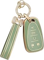 Vista 7 de PIFOOG Funda para Llavero de TPU Suave para Llavero de Coche Protector de Keychain Protección Verde con Gran Borde Dorado