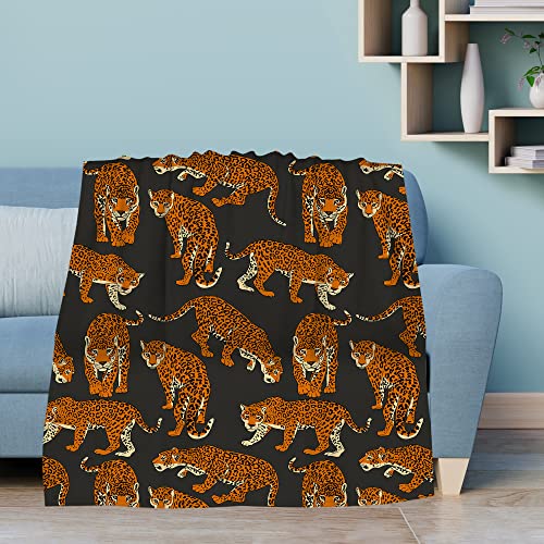 Kamoxi Cheetah Blanket Leopard Print Throw Blankets Funny Orange Cool Fierce Animal Black Retro Flannel Blanket Bedding Soft Warm Fluffy Fleece Blanket For Sofa Chair Bed Living Room Bedroom 50"X40" #TOP8