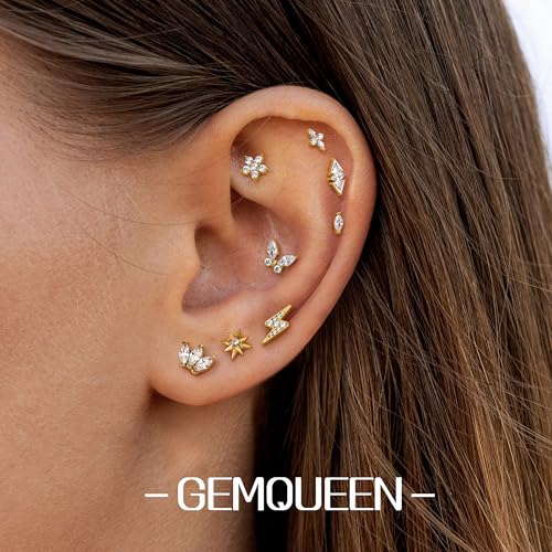 G23 Implant Grade Titanium Flat Back Earrings 5A CZ Studs: 14K Gold Hypoallergenic 3 Pcs 18G Internally Threaded Tragus Cartilage Conch Helix Piercing Jewelry for Sensitive Ears Women Men4