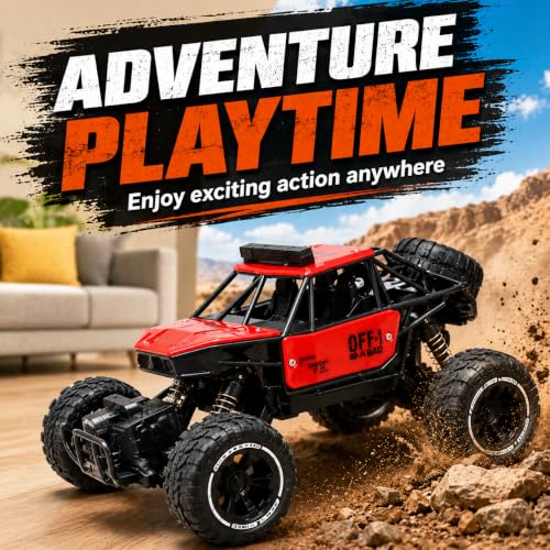 Image of DREAMY DEN Remote Control Car for Kids, 4 Channel RC Off Road Monster Truck with Big Tyres, Power Climbing Rock Crawler Toy Car, Birthday Gift for Boys & Girls 3+ Years, Colour as Per Stock