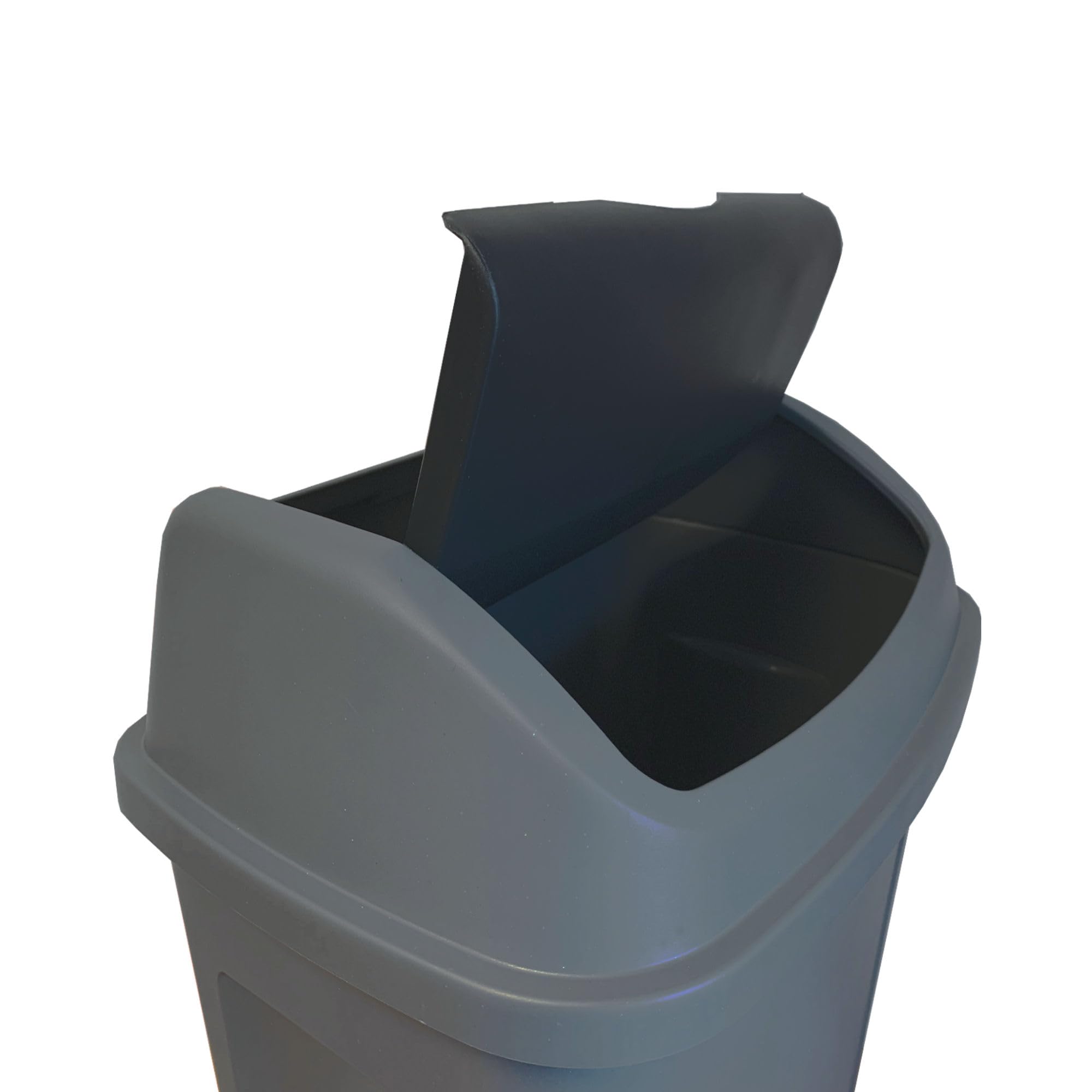 SUNDIS Swing, poubelle à couvercle basculant 50L, en plastique noir et gris | Rectangulaire, pour cuisine, bureau, buanderie, garage, atelier, salle de bain