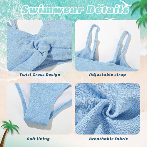 Weixinbuy Girls' Swimsuit Kid Two-Piece V-Neck Bikini Set Spaghetti Strap Twist Cross Bathing Suit Swimwear Size 9-164