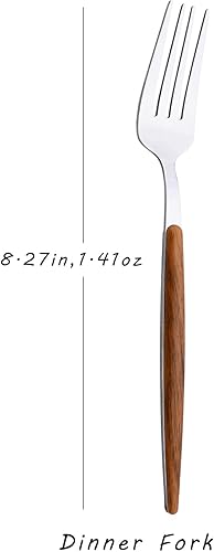 Miniatura 2 de Juego de tenedores de cena de 6 piezas, tenedores de acero inoxidable con mango redondo de efecto de madera, tenedores para el hogar, cocina,