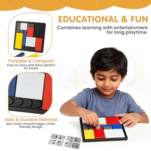 Image of Kidology Color Block Puzzle Game for Kids & Adults | Brain Teaser | Montessori Toy for Focus, Patience, Problem-Solving & Learning Game -88 Challenge Cards, 4 Difficulty Levels, STEM Education