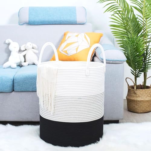 Image of Laundry Basket for Clothes | Toy Storage Basket | Washing clothes Storage Basket | Cotton Rope Basket | Multi-Purpose Use Big Size Laundry Basket | Dirty Cloth Baskets Jute | 36x36x46 cm