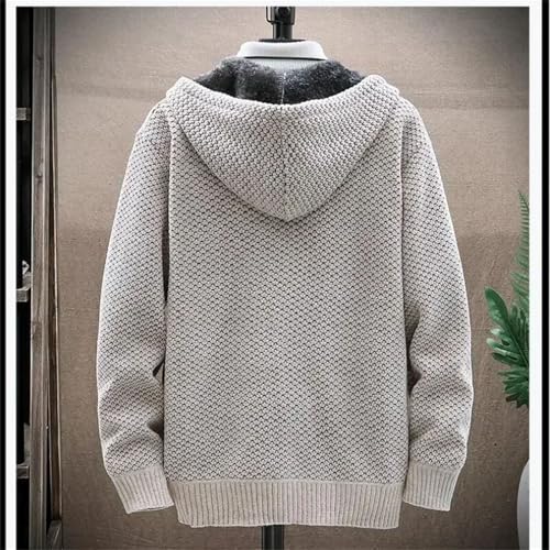 Mens Cardigan Sweaters Winter Casual Fleece Warm Hooded Knitted Sweater Outerwear with Zipper3