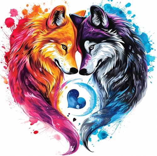Image of Moohue Stamped Cross Stitch Kits for Adults Animals Love Wolves 14CT Pre Printed Cross Stitch Kits for Beginners (Animals Love Wolves)