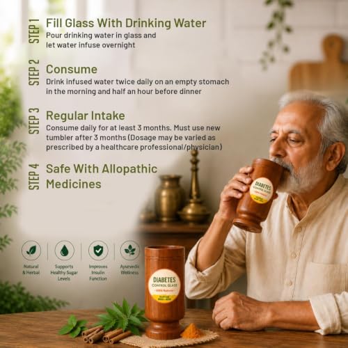 Image of Wood Glass for Diabetes with Neem 250 ML Capacity | Lab Tested Ayurvedic Herbal Water Tumbler for Overnight Infused Water | Reusable Natural Glass (Pack of 3)