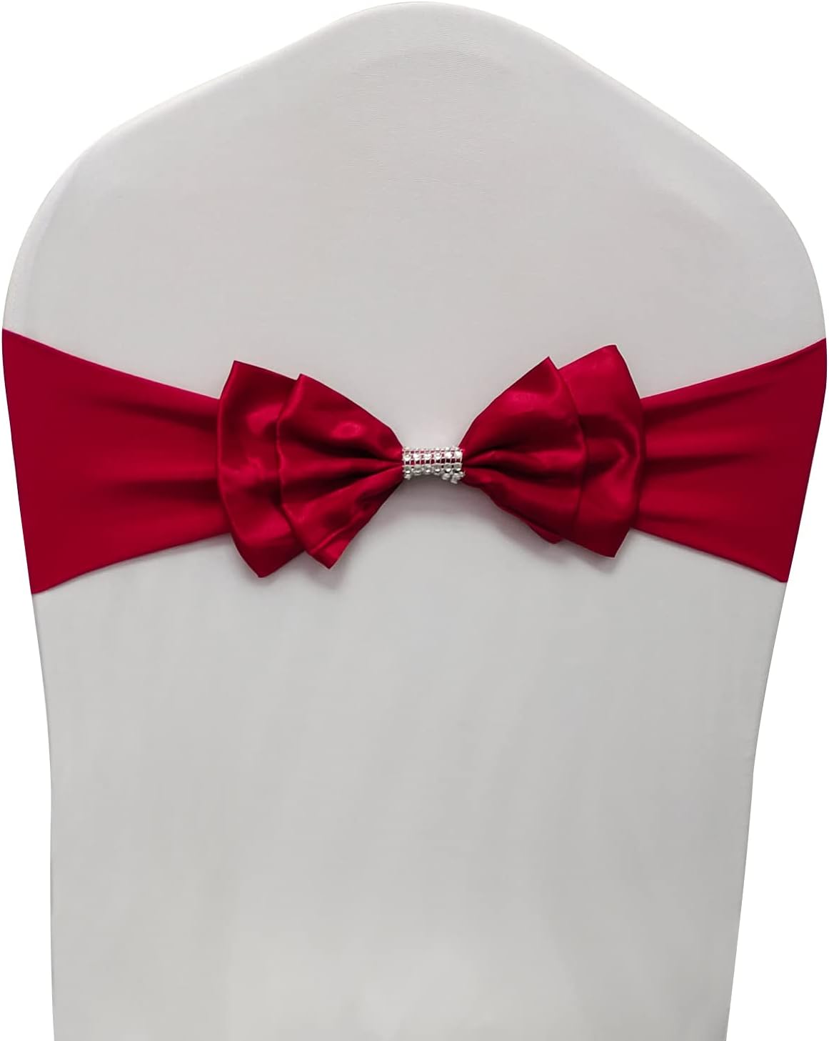 Chair Sashes Bow for Wedding Party Reception Banquet with Satin Bowknot Stretchy Bands Decoration Set of 50 Bright Burgundy Red