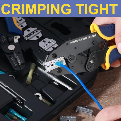Image of haisstronica 6PCS Crimping Tool Set, Interchangeable Terminal Dies | AWG-Marked Cavities, Interchangeable Dies, Adjustable Pressure, Blow-Molded Storage, Home and Workshop Wiring