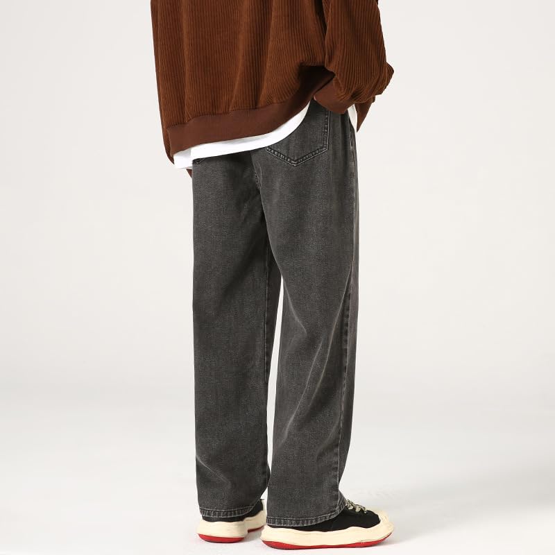 Men's Pants Spring Elastic Waist Vintage American Loose Fit Straight Leg Jeans4