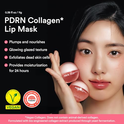 Image of Abib PDRN Vegan Collagen Lip Mask Glazed Jelly 0.38 fl oz | Korean Lip Butter Balm Overnight Sleeping Mask Hydrating Care Moisturizer Treatment for Flakey, Dry Lips