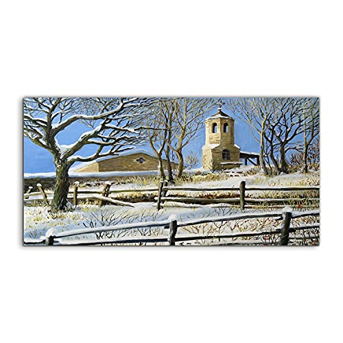 Acryl murale salon mountains snow church au design moderne et épuré 120x60