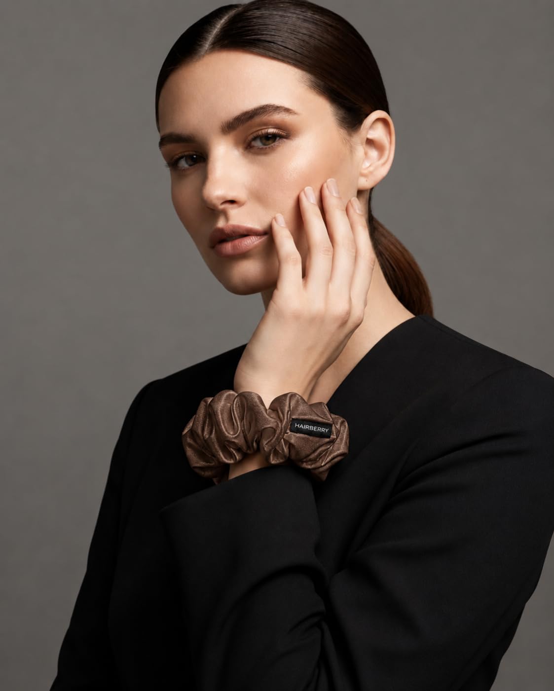 Hairberry Premium And 100% Pure Imported Satin Scrunchie for Women/Girl |Dusty Brown colour, Large, Anti-Crease, Gentle on Hair, Reduces Breakage, Premium Luxury Hair Tie for Daily use,Party use and Bridal Wear (Dusty Brown), 4
