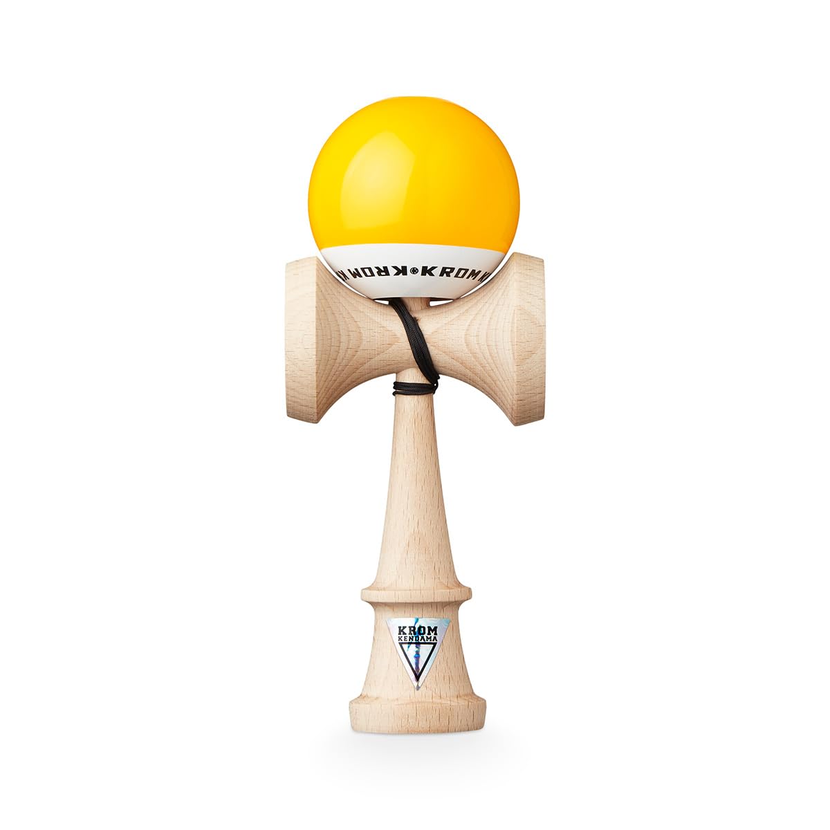 KROM - Kendama Toy POP LOL Yellow - High Wood Quality - Extra Strong - for Beginner and Pro - Gift Pack : Extra String + Stickers