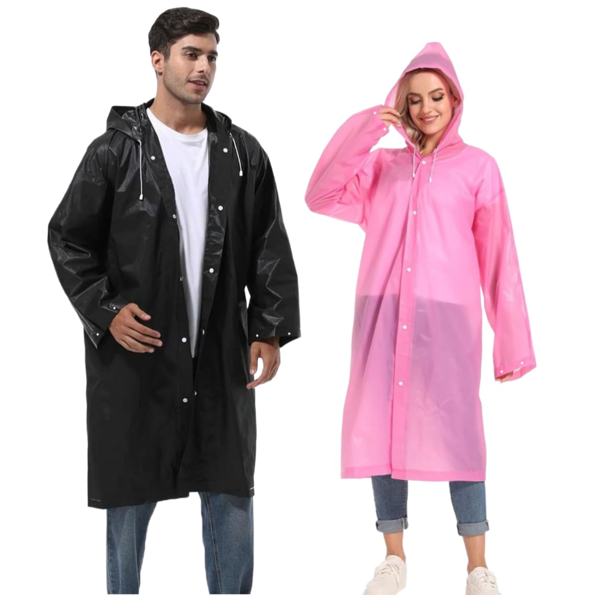 YingErTool Waterproof Rain Poncho, 2 Pcs EVA Lightweight Reusable Rain Coat Jacket with Hood and Drawstring, Emergency Portable Poncho for Women Men Family Outdoor Hiking, Cycling, Camping