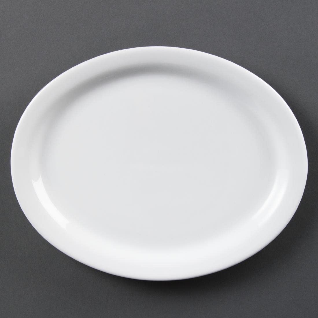 Olympia Whiteware Plateaux Ovales en Porcelaine Blanche 250 mm - Design Innovant Entièrement Vitrifié - Résistant au Lave Vaisselle - Paquet de 6