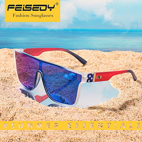 Image of FEISEDY Sunglasses for Women Men, Fashion Mirrored Single Lens Shades