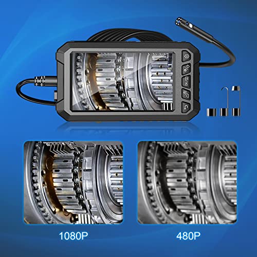 Dual Lens Borescope Endoscope Inspection Camera, With 8Mm 1080P Ip67 Waterproof Industrial Endoscope Camera 8 Led Lights, 5 Inch Screen, 16.5Ft Snake Semi-Rigid Cable For Car Pipe Sewer Drain #TOP6