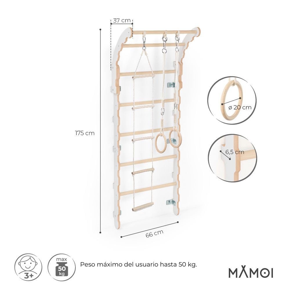 MAMOI® Armazón de escalada para interiores, pared de peldaños para habitación infantil, anillos de gimnasia para niños, para escalada, pared de escalada y equipos de juego, aparatos de gimnasia con