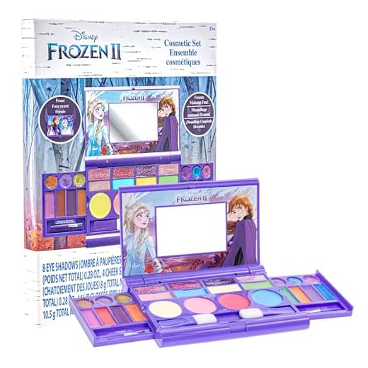 Disney Frozen - Townley Girl Set cosmético compacto con espejo 14 brillos de labios, 4 brillos corporales, 6 pinceles, colorido, plegable, lavable, maquillaje, kit de belleza para niñas.