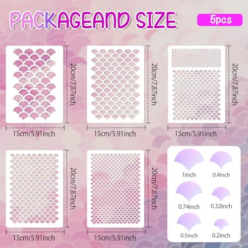 Giantree 5 Stück Malerei Zeichenschablonen, Fischschuppen Schablonen, Kunststoff Malvorlage Wiederverwendbar DIY Kunst Mal Vorlagen für Make-up Schablonen Malerei Backen Handwerk Wand Möbel