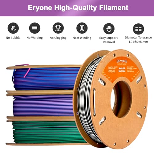 Image of ERYONE Matte PLA Filament Bundle, 1.75mm + /-0.03 mm, Matte Dual Color 3D Printer Filament 0.25kg /Spools, 4 Packs(2.2lbs), Black /White, Red Purple /Green, Pink /Blue, Blue /Purple