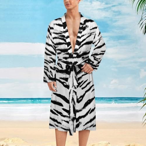White Tiger Pattern Soft Men's Robe Lightweight Bathrobe Long-sleeve Spa Robe With Belt2