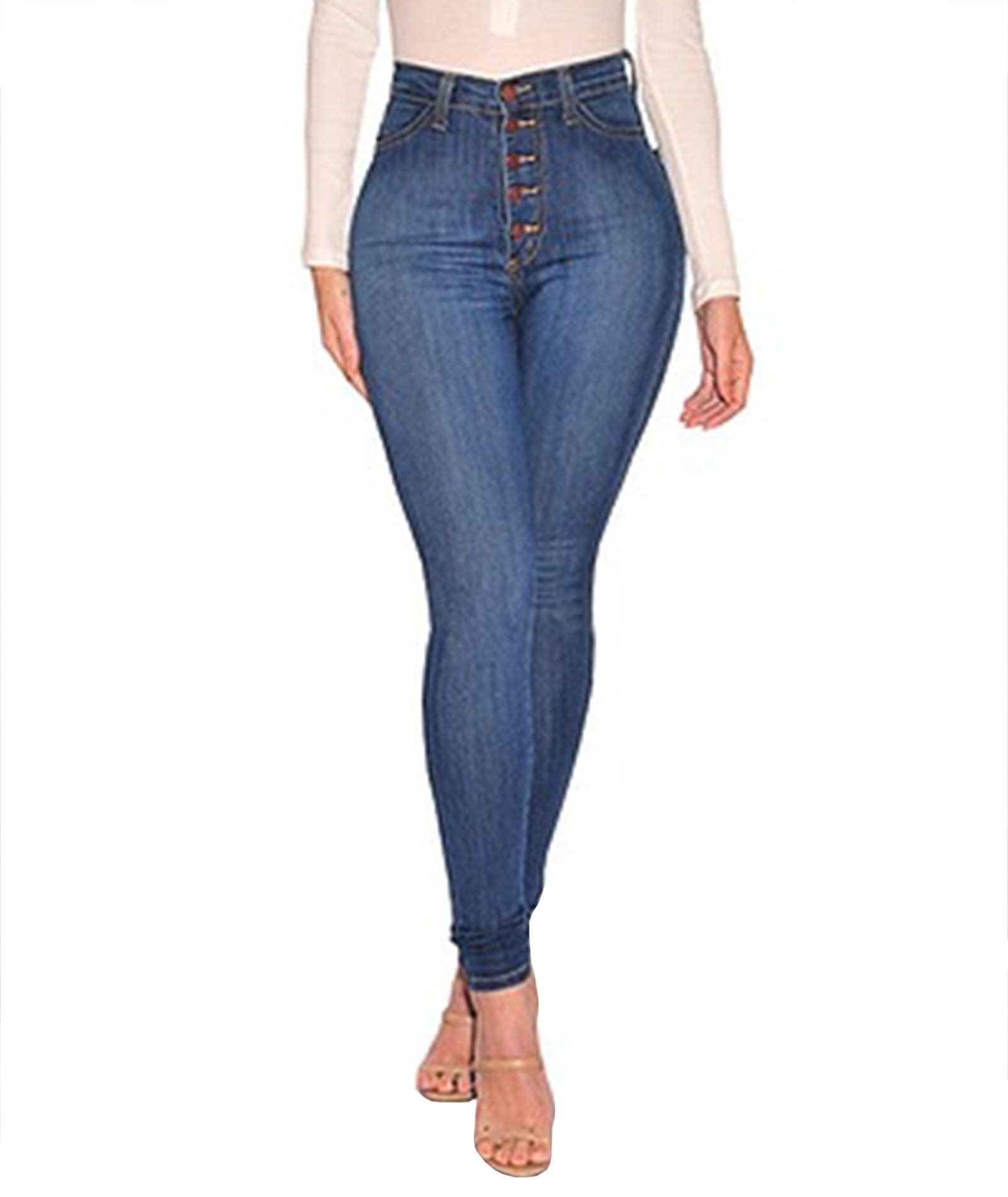 SOMTHRON Women's High Rise Distressed Slim Punk Denim Jeans High Waist Skinny Destroyed Ripped Pencil Jeans Pants