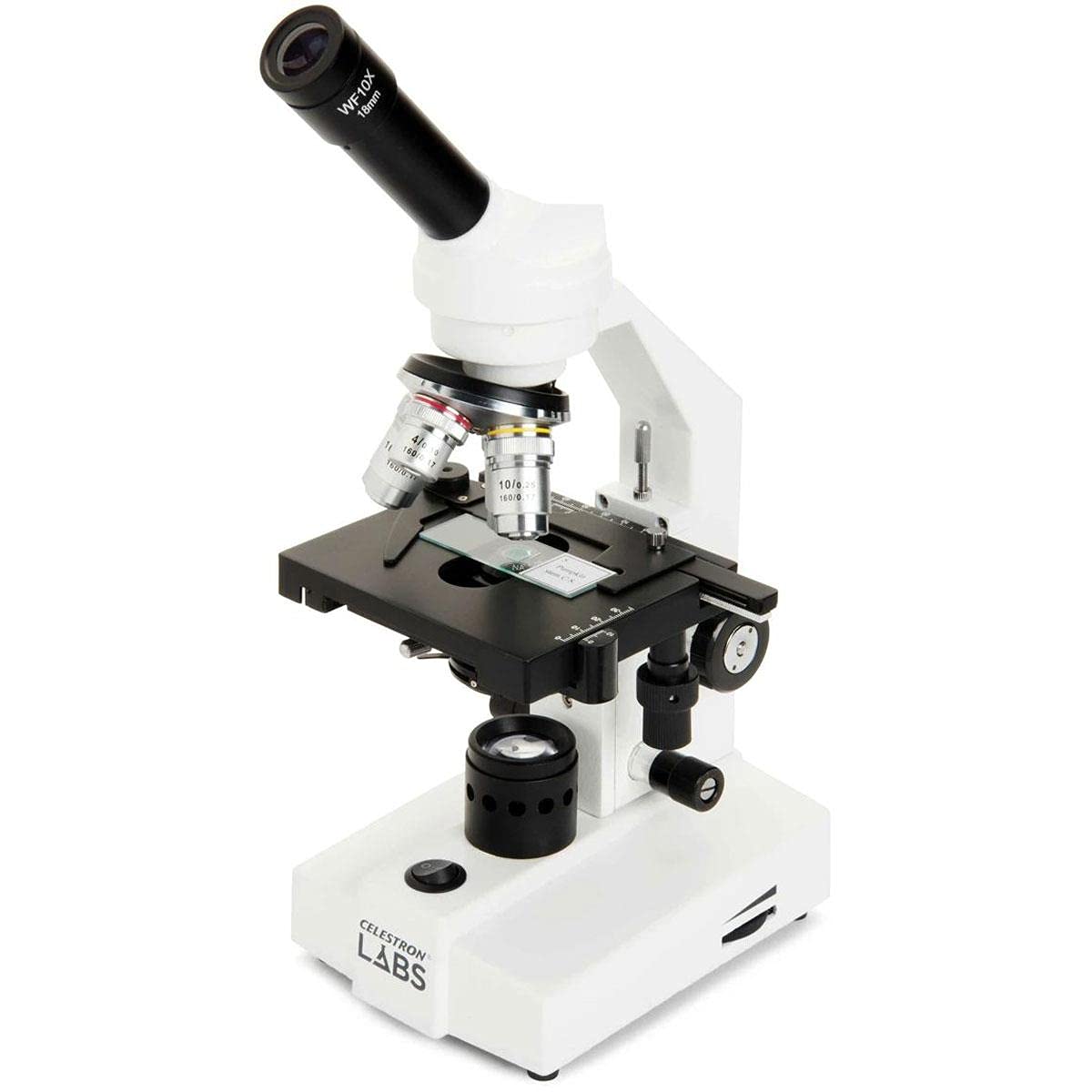 Celestron – Celestron Labs – Monocular Head Compound Microscope – 40-2000x Magnification – Adjustable Mechanical Stage – Includes 2 Eyepieces and 10 Prepared Slides
