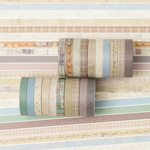 Vintage Washi Tape Set 20 Rolls Skinny Retro Decorative Antique Patterns Masking Tapes for Arts, DIY Crafts, Journals, Planners, Scrapbook, Wrapping (Vintage)