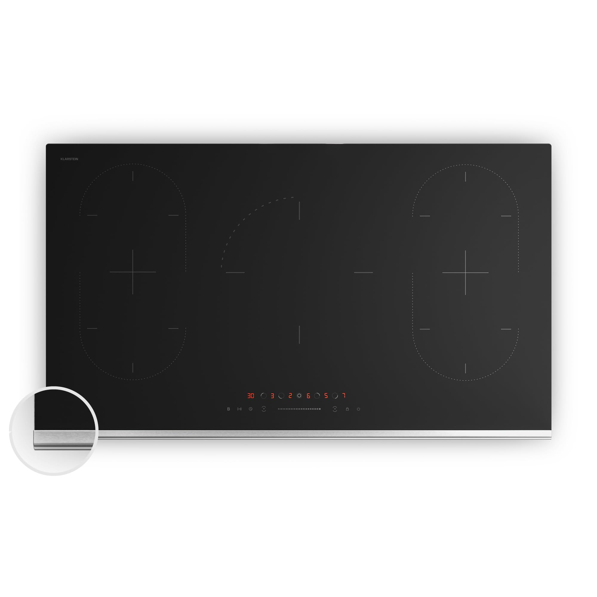Klarstein Verosteel Placa Inducción 90cm - 5 Zonas, 12200W Boost, Control Táctil, Temporizador, Bloqueo Infantil, Indicador Calor Residual, Cocina Inducción, Vidrio Negro