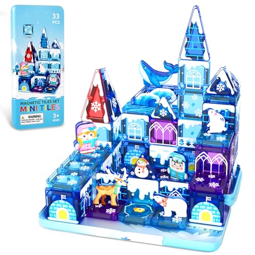 Image of 33PCS Mini Magnetic Tiles - Arctic Animals Theme Toddler Travel Essentials Set with Case, Magnetic Building Blocks Kids Games Montessori Preschool Sensory Toys for 3+ Year Old Boys Girls Gifts