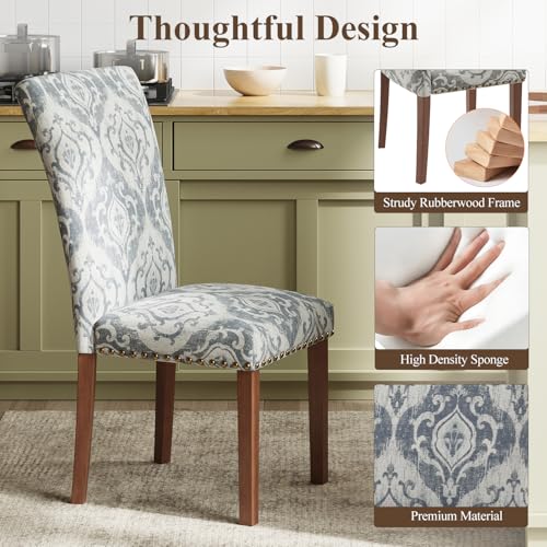Image of Stylish Dining Chairs Set of 4, Upholstered Parsons Dining Room Chair with Nailhead Trim, Kitchen Room Chair with Thick Cushions and Wood Legs, Nailhead Trim, SKY2050A-03