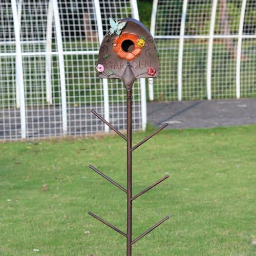 Image of Metal Bird House and Wine Bottle Tree,Bottle Trees for the Garden Outside