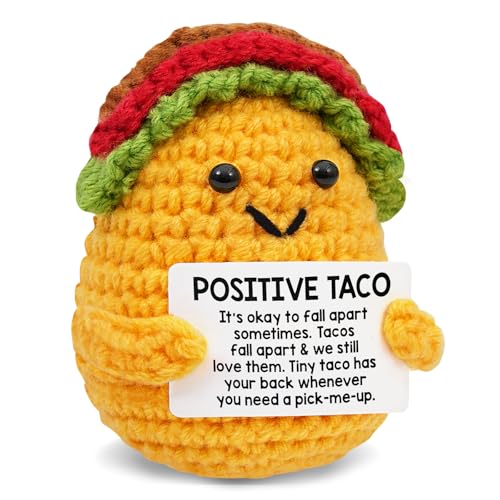 Emotional Support Plush Crochet TACO Inspirational Self Care Get Well Birthday Gifts for Women Men Friend Mom Daughter Her Him Sister Coworker Cute Home Desk Office Decor Positive Crochet Animal Taco